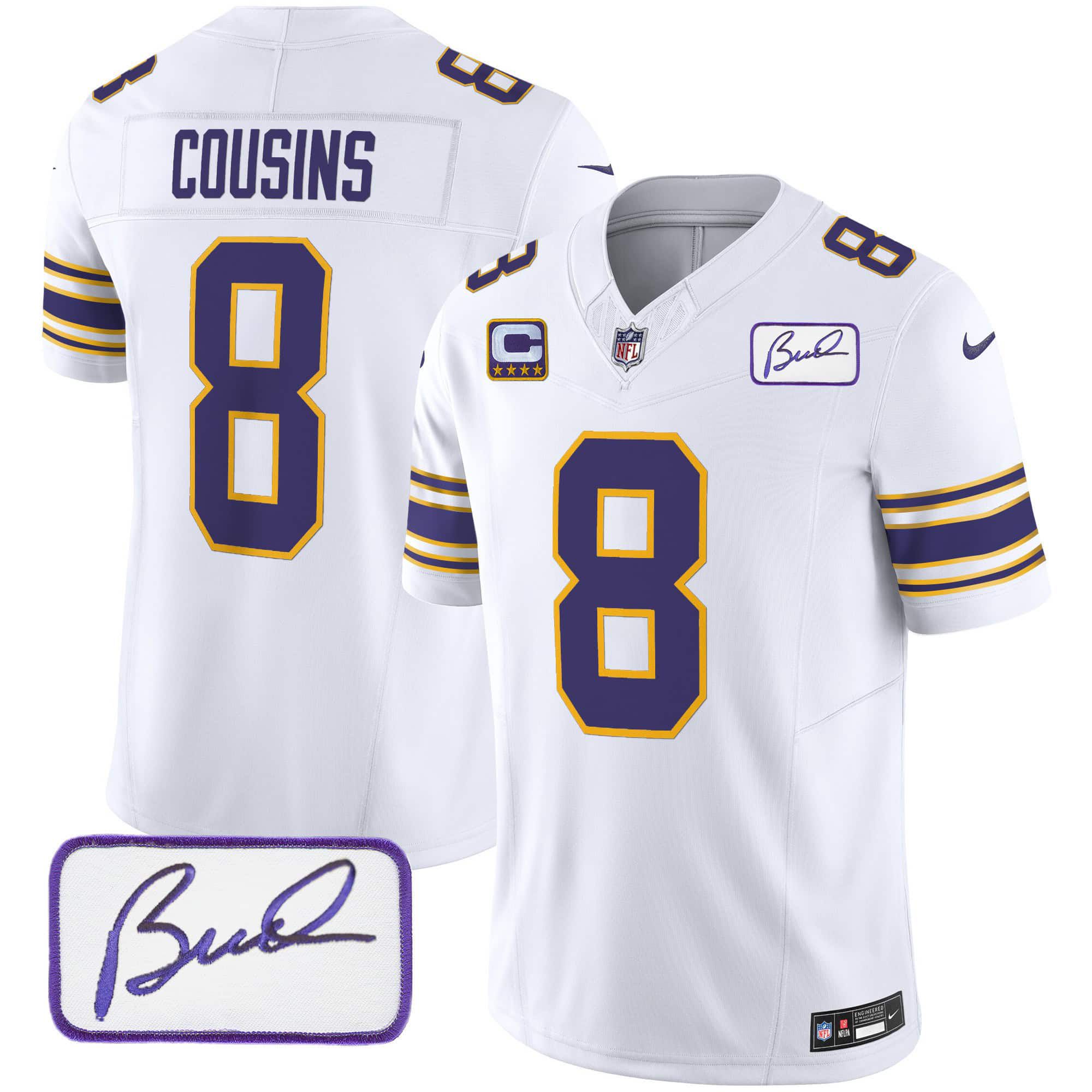 Men Minnesota Vikings 8 Cousins White 2024 Nike Bud Grant Patch Classic Limited NFL Jersey